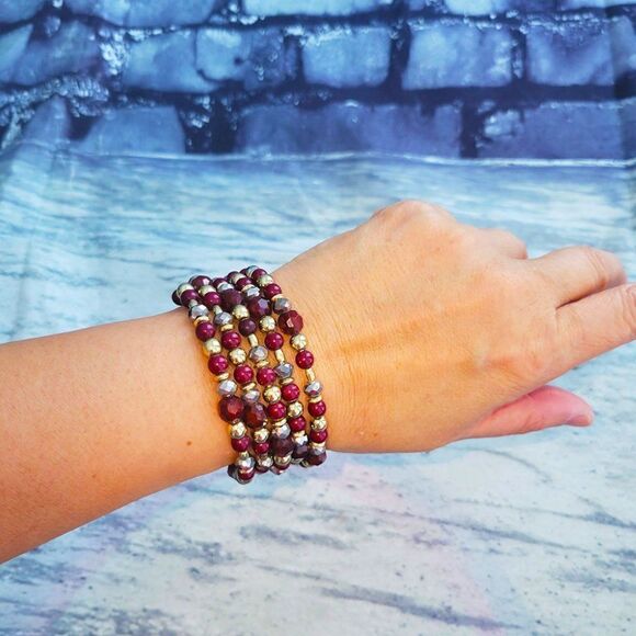 Cinnamon gold facetted beads round spiral memory bracelet - Picture 1 of 4